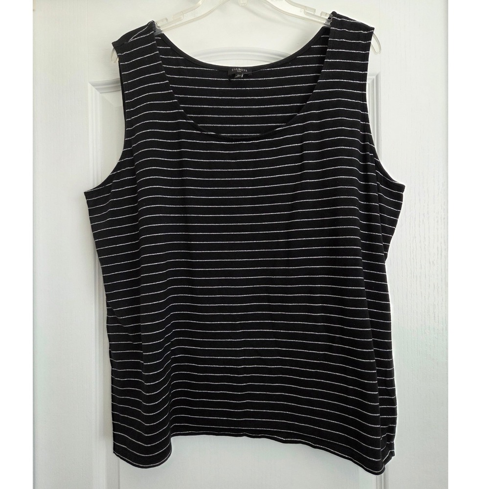 Talbots Plus Black Silver Striped Sleeveless Tank Top Sz 3X Beach Evening